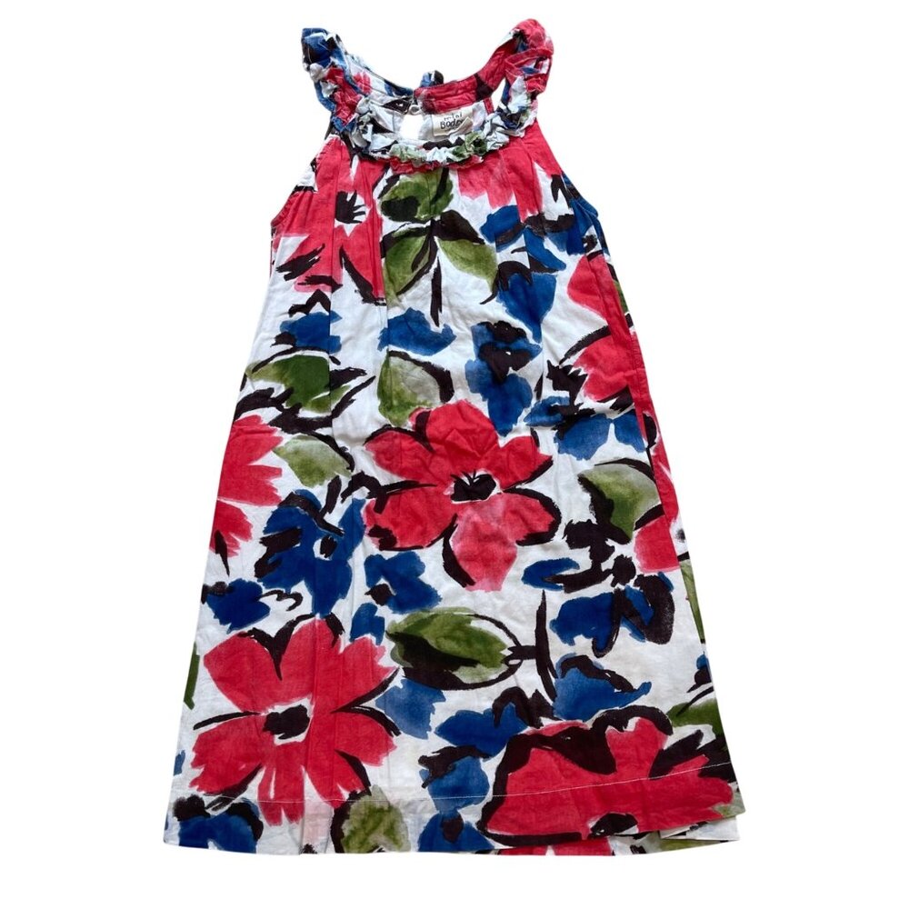 Mini Boden Vibrant Floral Dress Girls 7-8Y Red Blue Green 100% Cotton Sleeveless